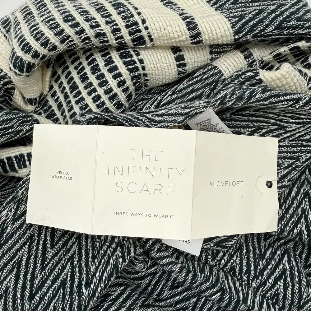 Loft Ann Taylor Infinity Scarf Navy Creme Textured Knit 3 Ways to Wear Loop NWT